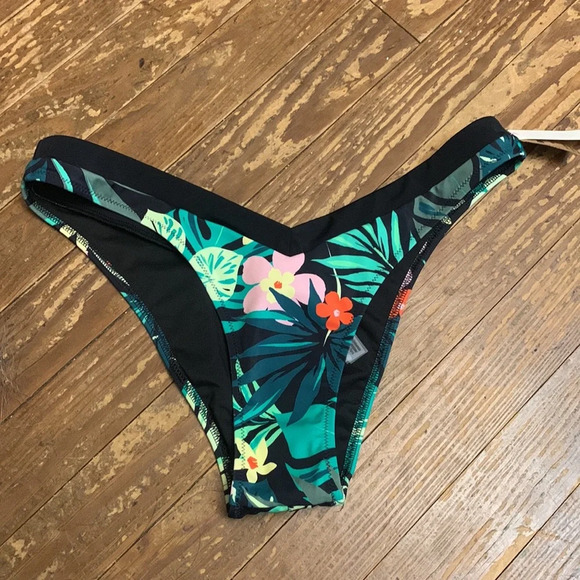 Victoria Secret Pink Itsy Bikini Bottom Cheeky Black Green Palm Jungle Print NWT - Picture 2 of 3